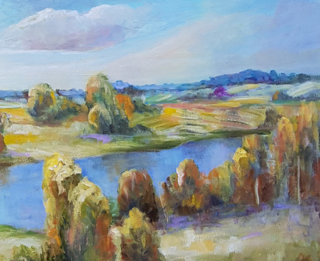 Autumnal original painting by Voldemaras Valius. Lithuanian Landscape Paintings