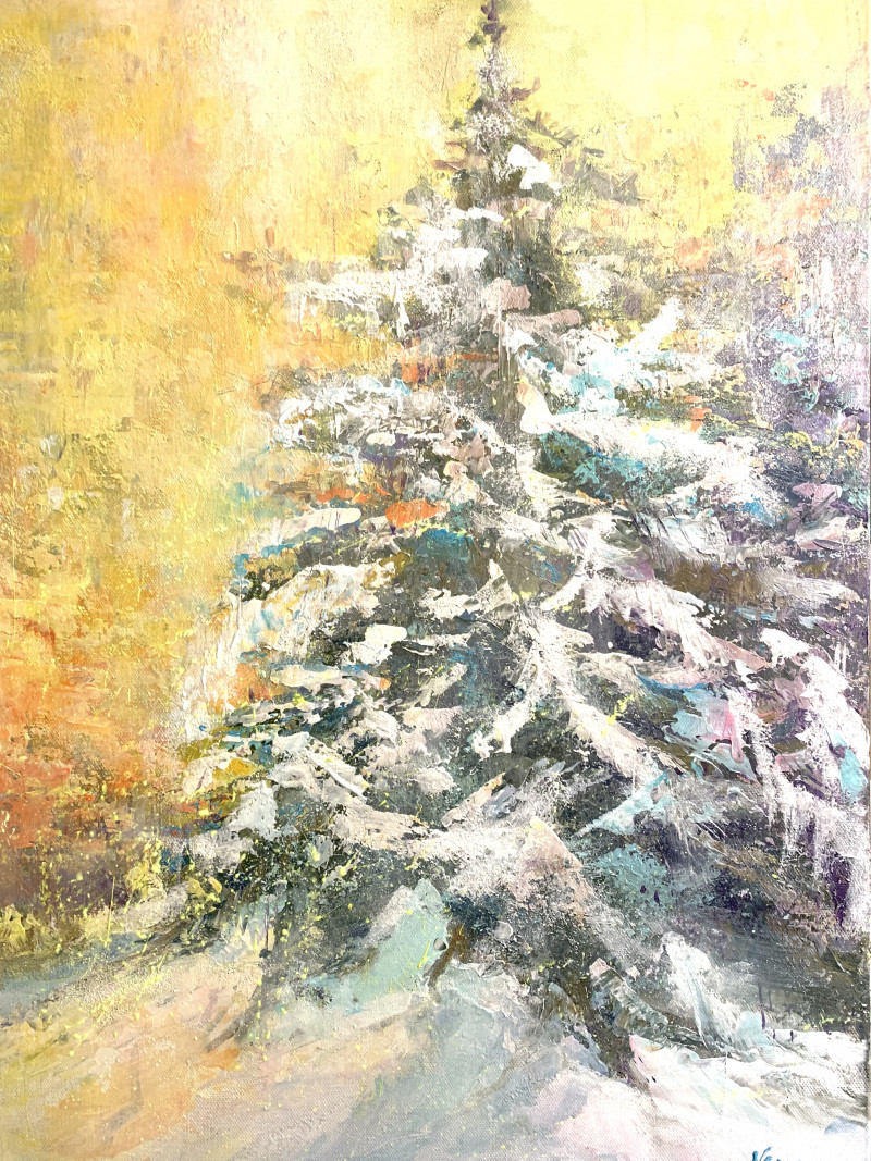 Snowy Day original painting by Nijolė Grigonytė Lozovska. Lithuanian Landscape Paintings