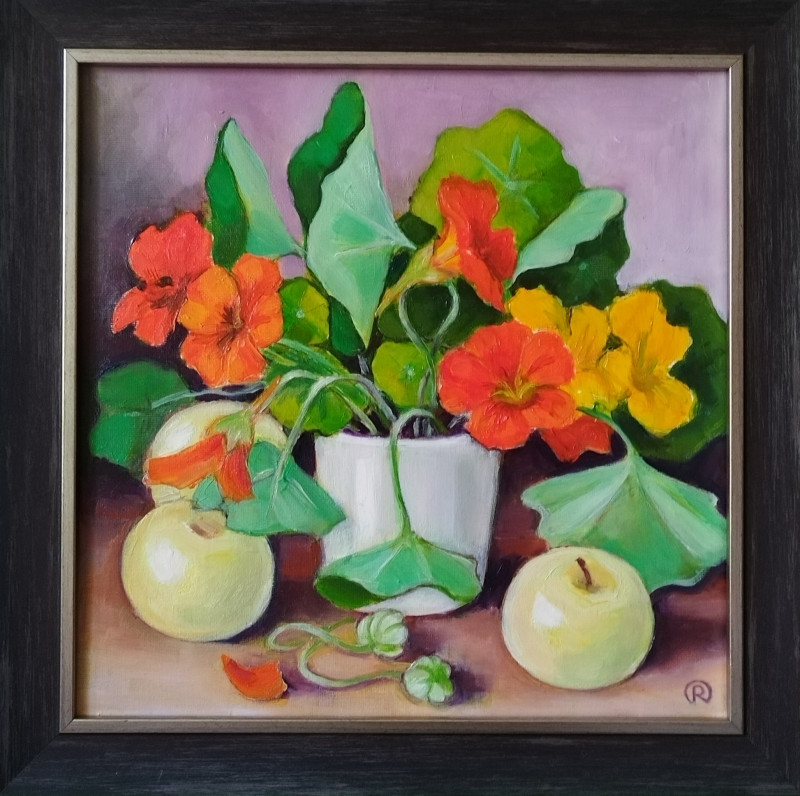 Nasturtiums With Apples original painting by Rima Rusinova. Flowers