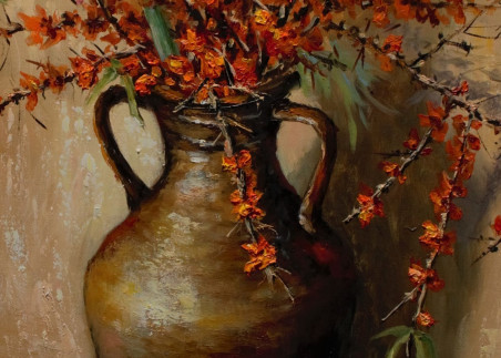 The Amaryllis Bloomed original painting by Irma Pažimeckienė. Still-Life