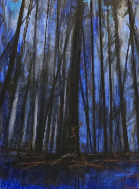 Čiurlionis in the Forest original painting by Ansis Burkė. Contemporary Art