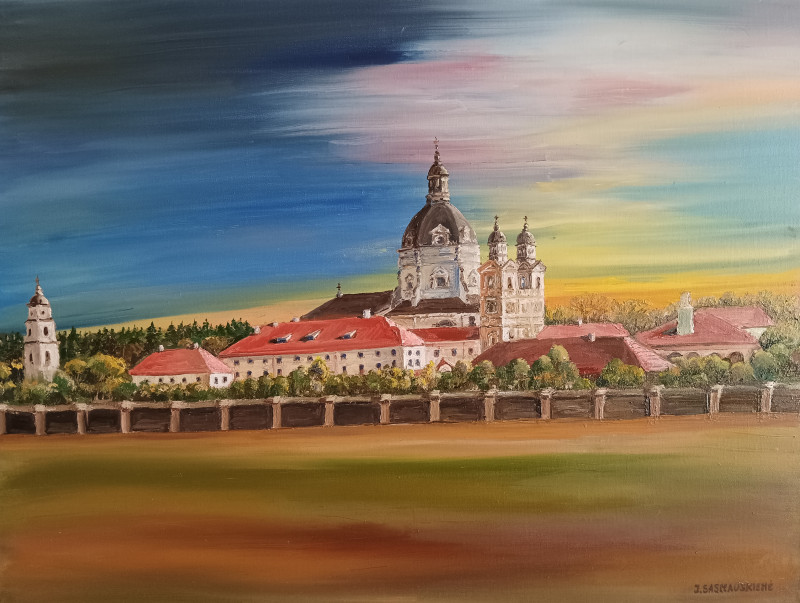 Kaunas. Monastery of Pazaislisin the Silence of the Evening original painting by Jūratė Sasnauskienė. Paintings With Kaunas (...