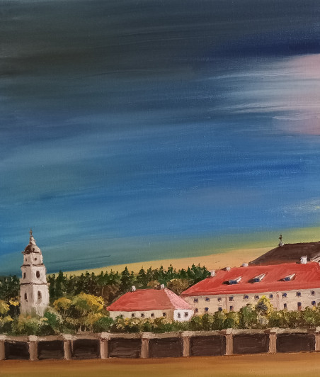 Kaunas. Monastery of Pazaislisin the Silence of the Evening original painting by Jūratė Sasnauskienė. Paintings With Kaunas (...