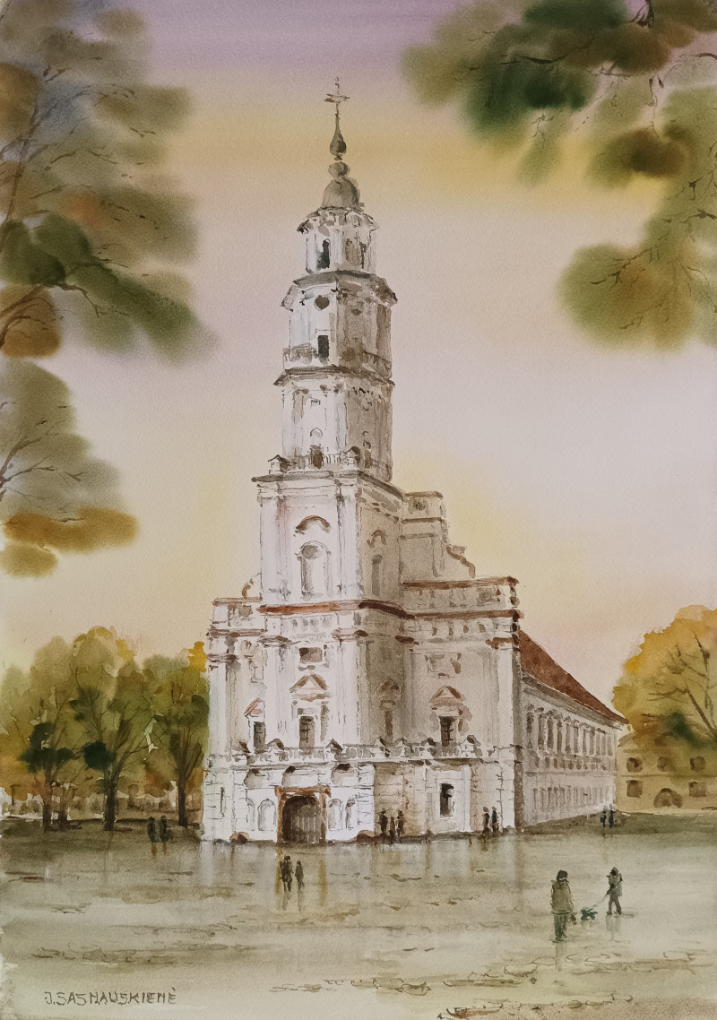 Kaunas Town Hall 16 original painting by Jūratė Sasnauskienė. Urbanistic - Cityscape