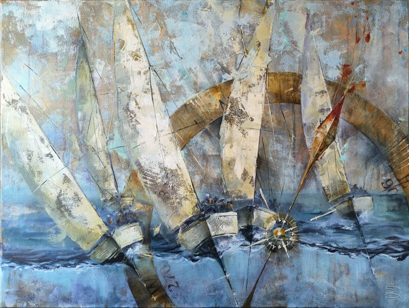 Regatta. Start original painting by Daiva Rožukienė. Marine Art