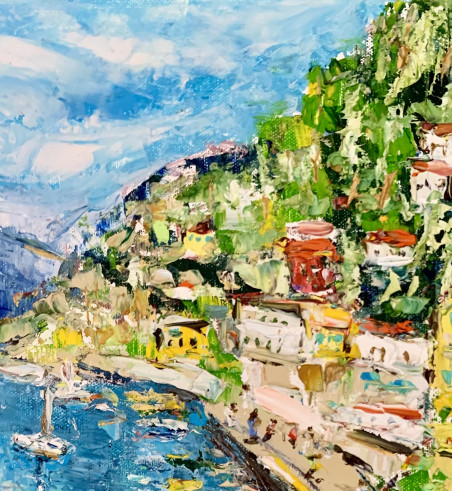 Summer at Lake Como original painting by Vilma Gataveckienė. Lithuanian Landscape Paintings