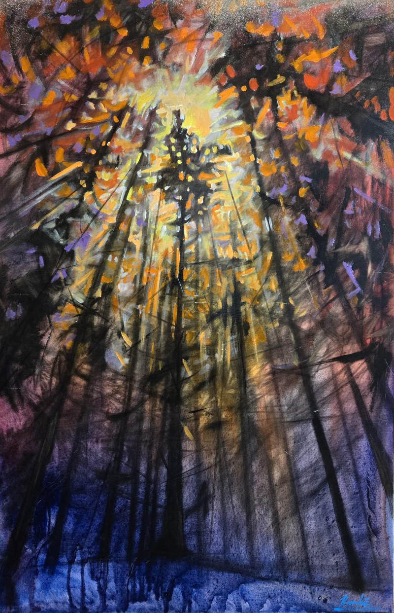 Čiurlionis in the Forest No. 2 original painting by Ansis Burkė. Contemporary Art