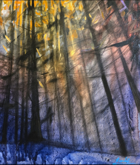 Čiurlionis in the Forest No. 2 original painting by Ansis Burkė. Contemporary Art