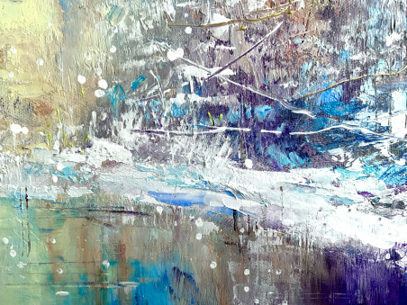 A Frozen Lake original painting by Nijolė Grigonytė Lozovska. Lithuanian Landscape Paintings