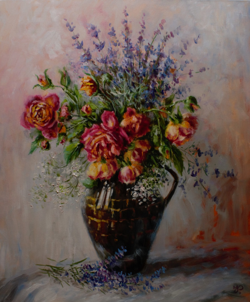 Garden Roses original painting by Irma Pažimeckienė. Still-Life