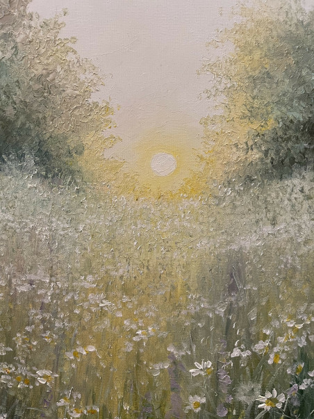 Greet the morning original painting by Danutė Virbickienė. Lithuanian Landscape Paintings