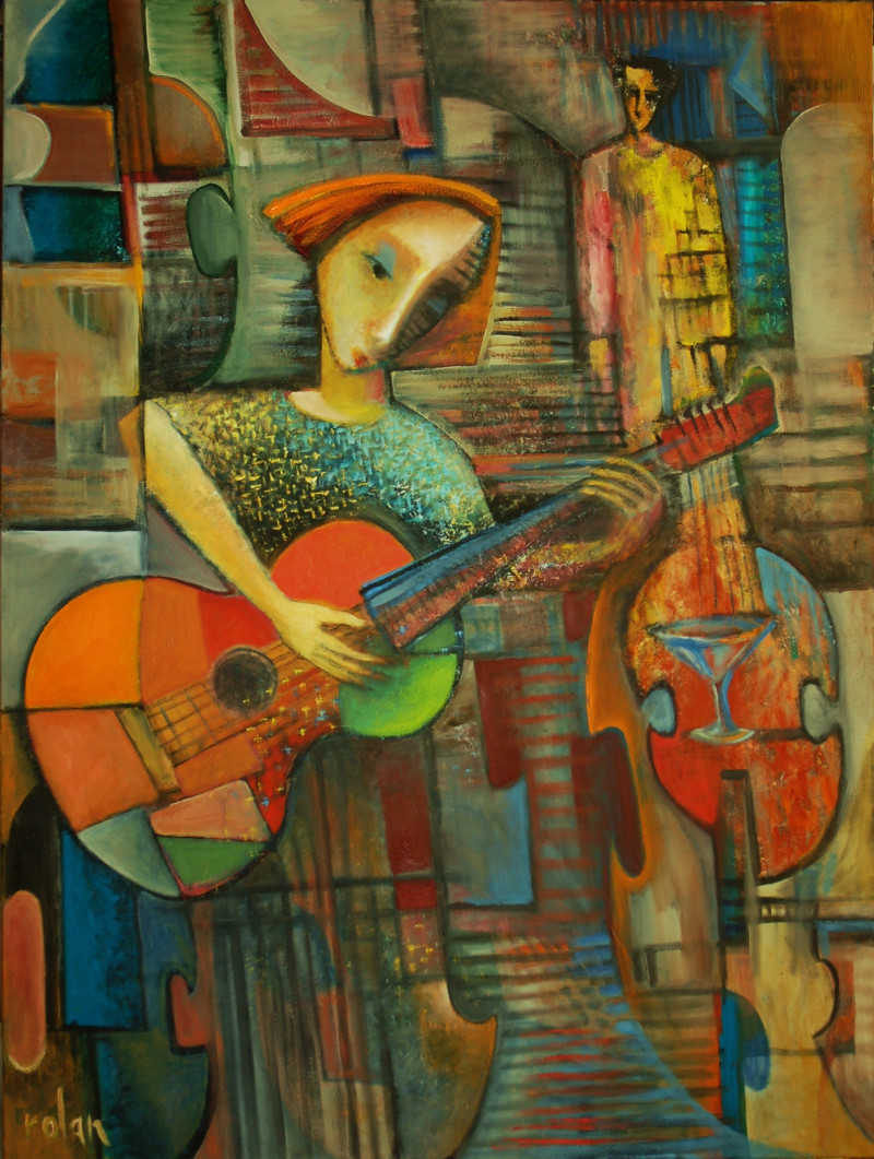 Guitar Girl original painting by Rolandas Butkevičius. Dance - Music