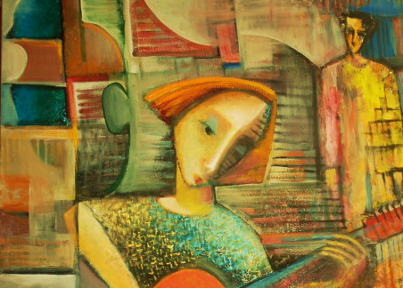 Guitar Girl original painting by Rolandas Butkevičius. Dance - Music