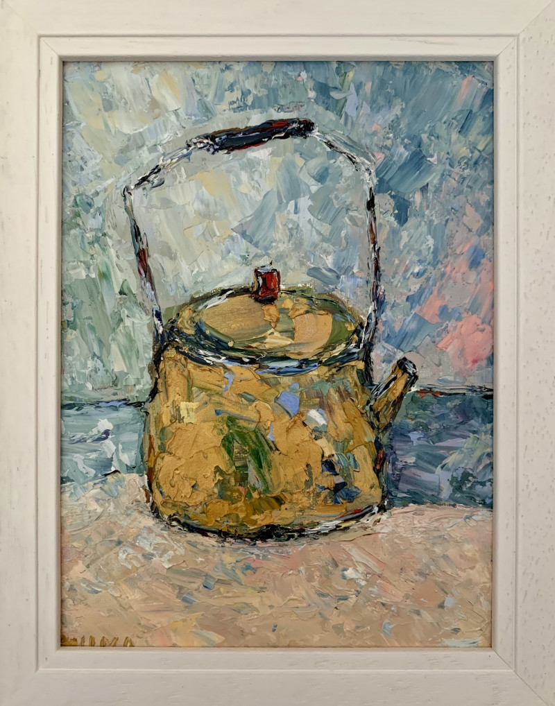 Golden Teapot original painting by Vilma Gataveckienė. Still-Life