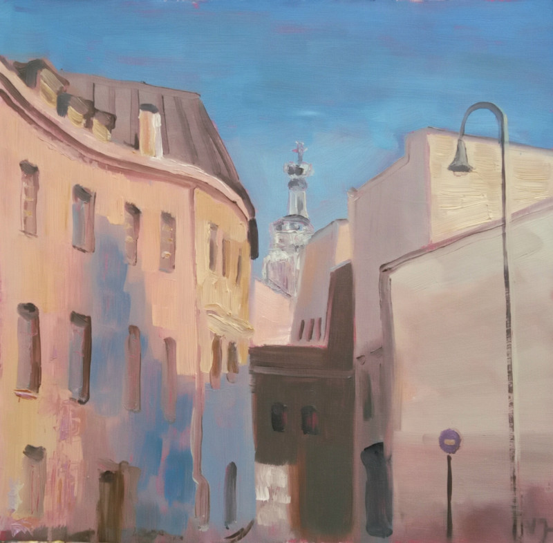 Arklių Street in Vilnius original painting by Vidmantas Jažauskas. Urbanistic - Cityscape