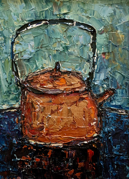 Copper Teapot original painting by Vilma Gataveckienė. Still-Life