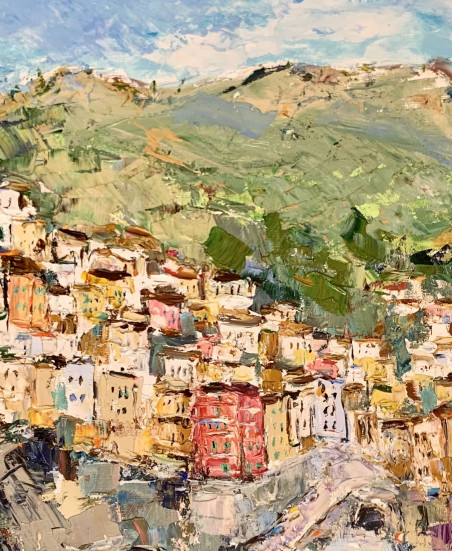 Riomaggiore, Cinque Terre Landscape original painting by Vilma Gataveckienė. Lithuanian Landscape Paintings