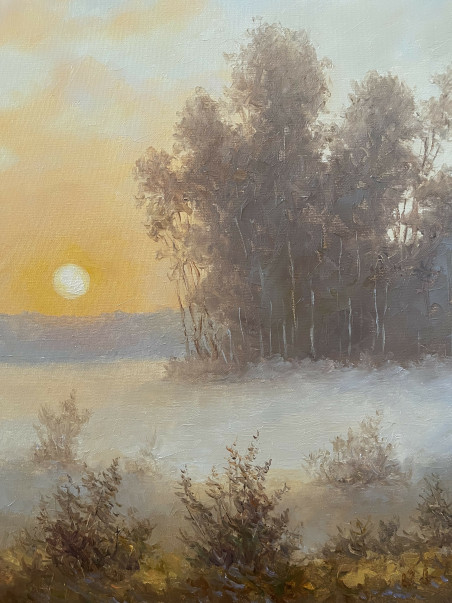 Early morning original painting by Rimantas Virbickas. Lithuanian Landscape Paintings