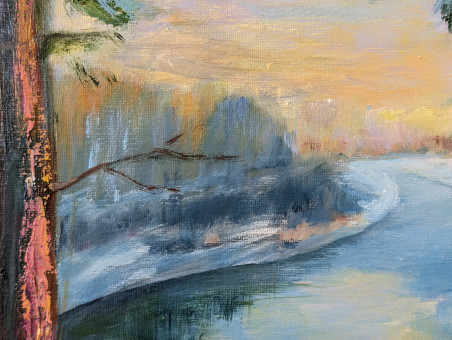 Lėvuo river original painting by Irena Jasiūnienė. Lithuanian Landscape Paintings