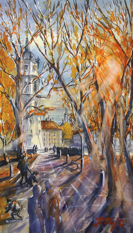 Vilnius Park. The Last Day of October original painting by Dmitrij Zuj. Lithuanian Landscape Paintings