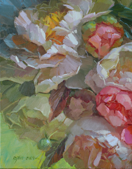 Peonies original painting by Rytis Garalevičius. Talk Of Flowers