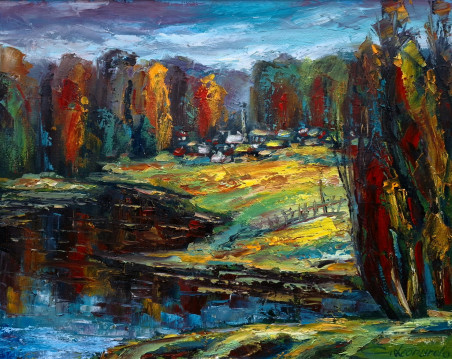 Landscape original painting by Leonardas Černiauskas. Lithuanian Landscape Paintings