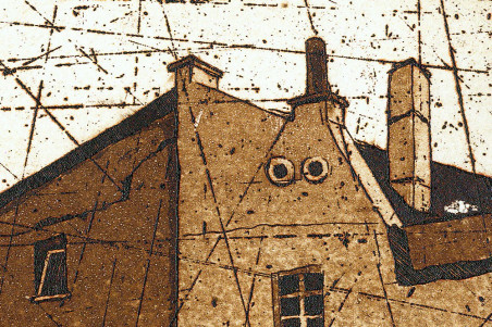 Old Town Yard original painting by Ramūnas Petrusevičius. Home