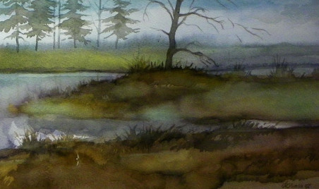 Early Morning at the Pond original painting by Algirdas Zibalis. Home