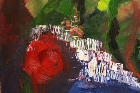 Red Blossoms Flowered original painting by Kristina Čivilytė. Home