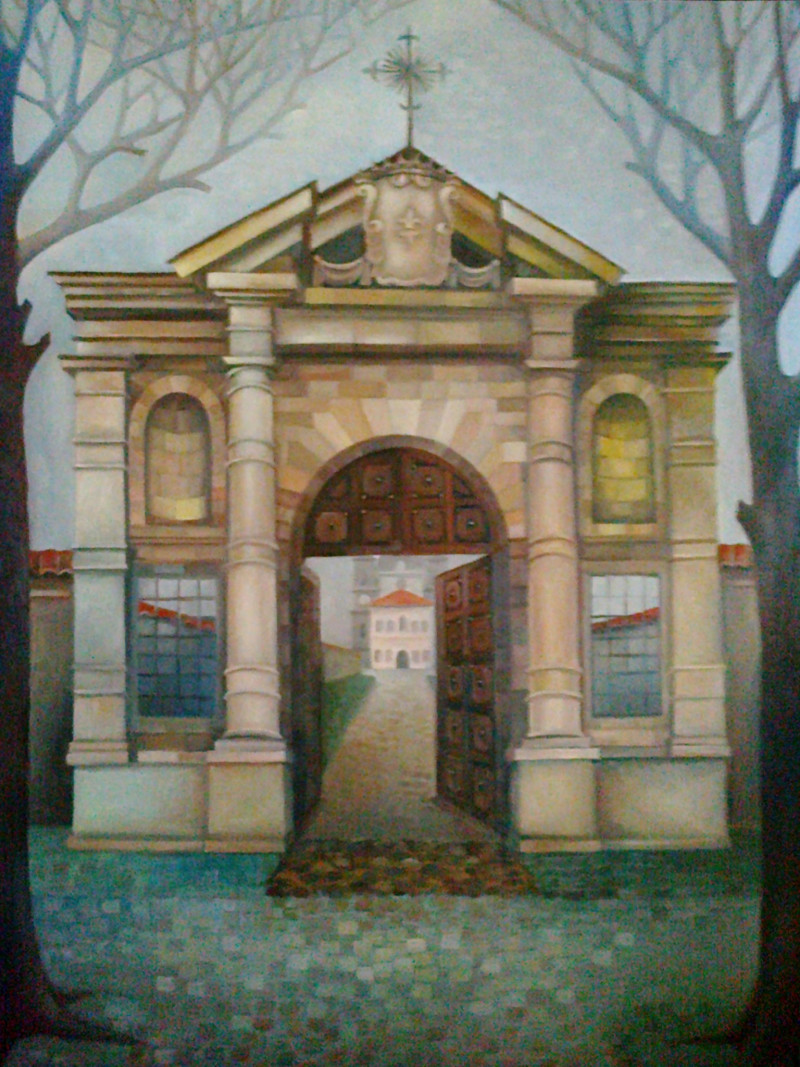 Gates of Pažaislis Monastery original painting by Arnoldas Švenčionis. Urbanistic - Cityscape