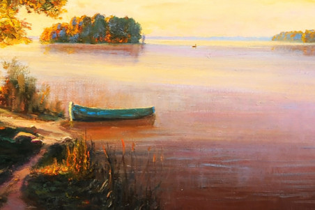 Near the Lake original painting by Jonas Kozulas. Home