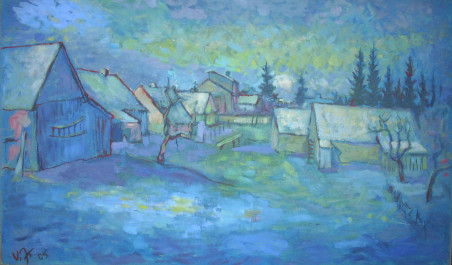 Winter original painting by Vidmantas Jažauskas. Home