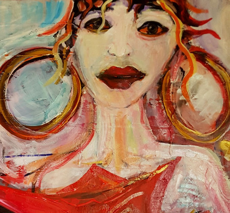 Girl with Flower original painting by Arvydas Martinaitis. Home