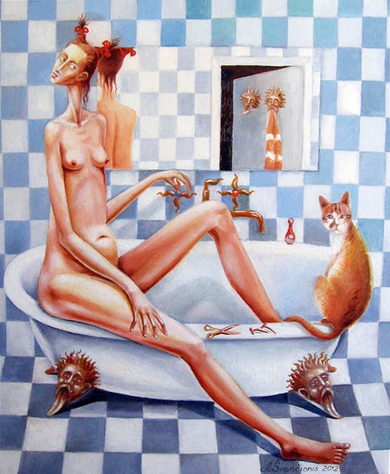 Reflections about The Waxing original painting by Arnoldas Švenčionis. Oil painting