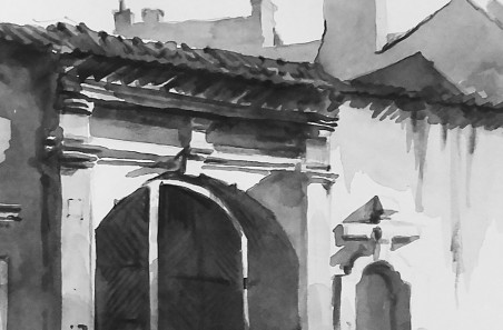 Old Hospital Gates. Vilnius original painting by Romanas Borisovas. Home