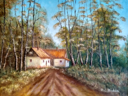 Autumn In A Village original painting by Ričardas Bidva. Home