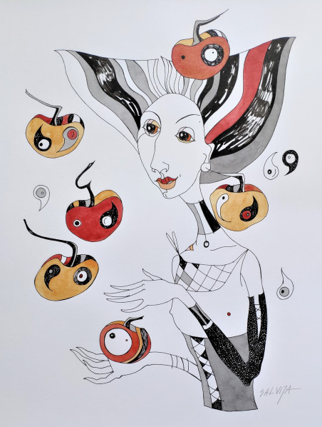 Lady with apples original painting by Salvija Zakienė. Home