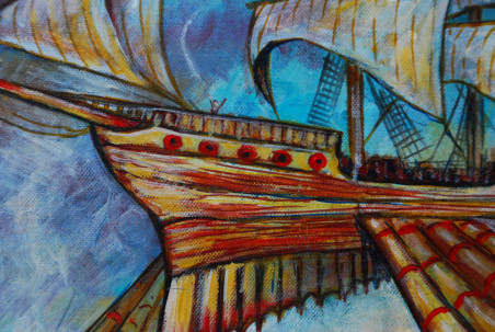 Ship In Clouds original painting by Jurga Povilaitienė. Home