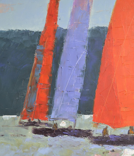 Sails in the Lagoon original painting by Rimantas Virbickas. Home