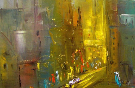 Town At Night original painting by Leonardas Černiauskas. Home