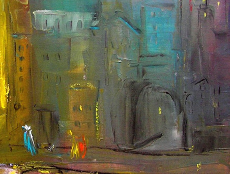 Town At Night original painting by Leonardas Černiauskas. Home