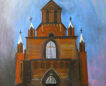 Birštonas St. Antano Paduviečio church original painting by Dalius Virbickas. Home