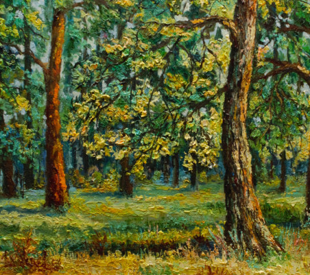 Oak Trees original painting by Irma Pažimeckienė. Lithuanian Landscape Paintings