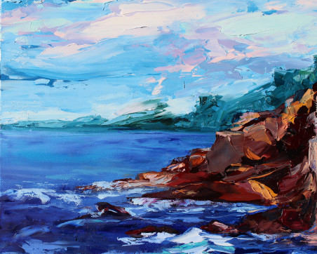 Blue coast dreams original painting by Rita Medvedevienė. Home