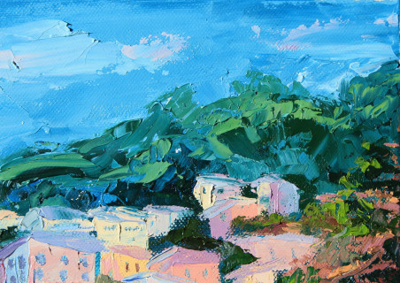 Blue coast dreams original painting by Rita Medvedevienė. Home