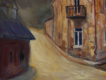 The House And Lamp original painting by Vidmantas Jažauskas. Home