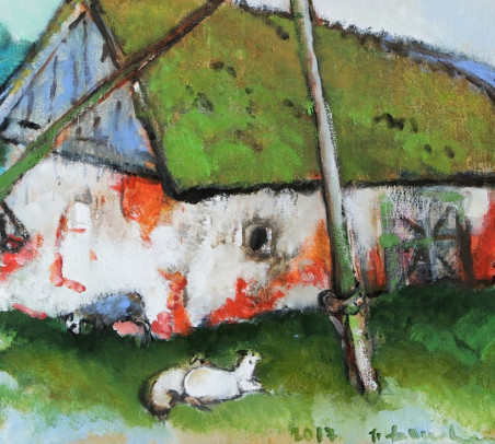 White Barn original painting by Jonas Daniliauskas. Home