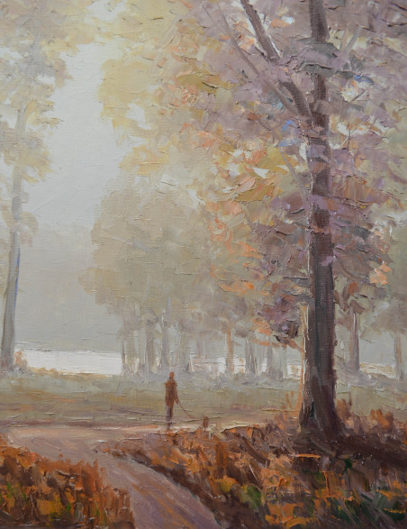 On a fall morning original painting by Rimantas Virbickas. Home