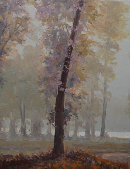 On a fall morning original painting by Rimantas Virbickas. Home