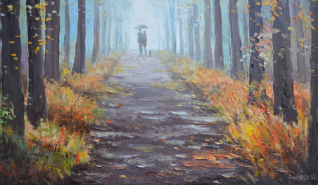 In The Park 3 original painting by Rimantas Virbickas. Paintings With Autumn